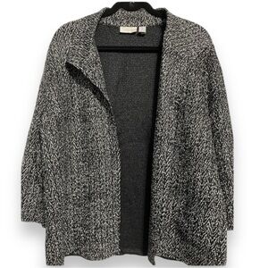 Chico's Black And White Lightweight Blazer Cardigan Sleeves Size 2/Medium